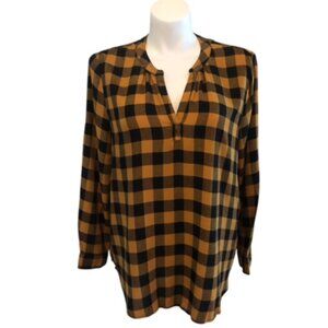Beach Lunch Lounge Buffalo Check Tunic Top Women's XL Gold Black Long Sleeve